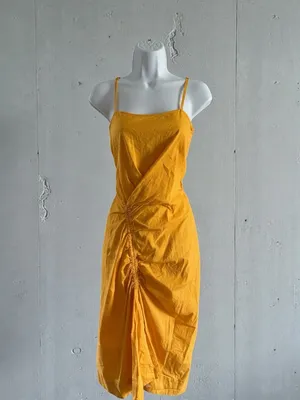 Callas- Angie Dress Yellow Ruched Midi Dress with Spaghetti Straps Size 40 US 4 thumbnail 6
