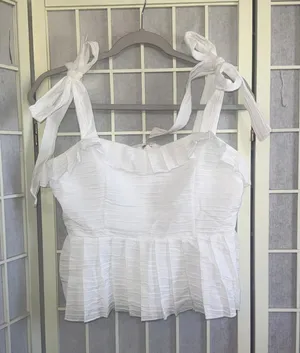 Mable White‎ Bow Sleeve Crop Barrett Peplum Fairy Coquette Top Size Medium New thumbnail 1