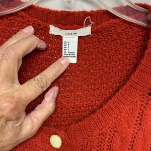 Forever 21 I LOVE H81 Cardigan Womens large Red Cropped Cable Knit 3/4 Sleeves thumbnail 3