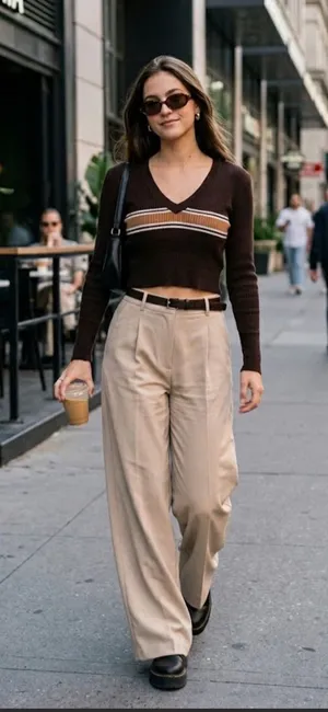 Garage Brown V-Neck Stripe Sweater thumbnail 1