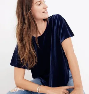 Madewell Velvet Butterfly Top Shortsleeve Fairy Whimsigoth Grunge in Deep Navy M thumbnail 1