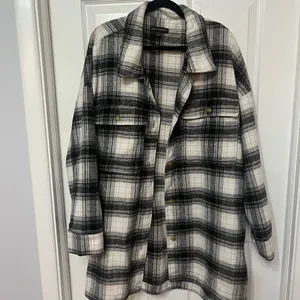 Banana Republic plaid black white‎ Shirt Jacket shacket size XXL thumbnail 3