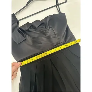 Max and Cleo Black Satin Chiffon Gown size 4 Small hole on the bottom of the dre thumbnail 12