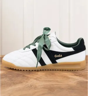 Gola Stadium Sneakers Women 8.5 White Black Green Ribbon Lace Leather Gum Sole thumbnail 1
