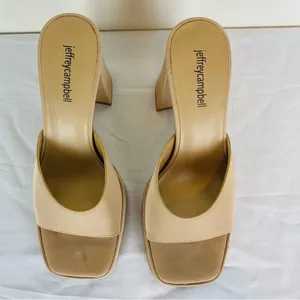 Jeffrey Campbell Ninety square toe platform sandal in tan. Size 8 thumbnail 5