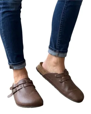Birkenstock Birki's Camden Brown Pebble Leather Double-Buckle Clogs summer boho thumbnail 1