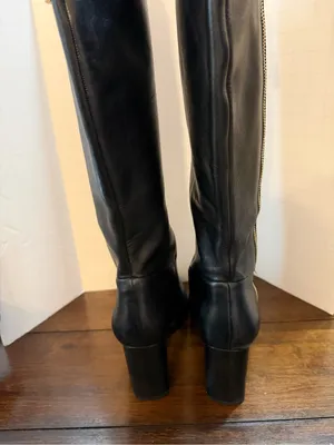 Louise et Cie Black Leather Knee High Boots Gold Zip Block Heel Sz 9M EU 40 thumbnail 5