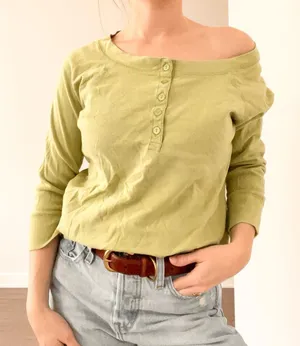 Vintage White Stag Green Quarter Sleeve Top thumbnail 1