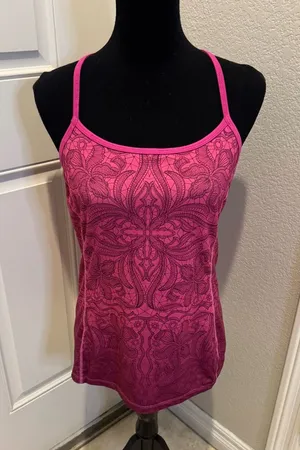 Athleta Harmonious Strappy Bra Tank Top pink floral ombre design size medium thumbnail 1