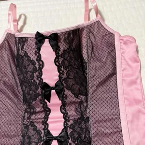 Victoria’s Secret Corset Style Tank Top Sz M Medium Pink With Black Lace thumbnail 5