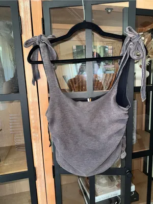 Free People boulevard tank top cropped ruched tie straps bow ribbed acid wash thumbnail 10