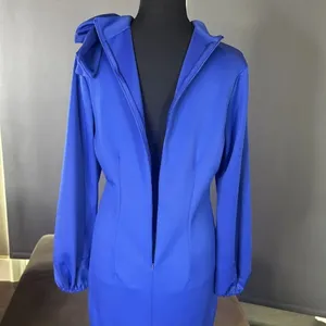 Women’s Blue Long Sleeve Midi Pencil Dress with Bow Detail Size M NEW thumbnail 6