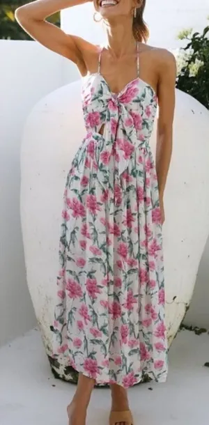 NWT Here Comes the Sun Beige Pink Floral Dress Sz. US M thumbnail 1