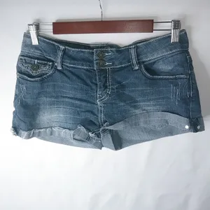 Vanity 32x2 Dark Wash Rivet Stitched Flap Pocket Jeans Short Shorts thumbnail 11