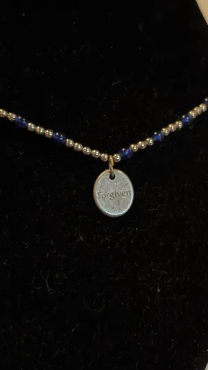 Forgiven Cross Charm Necklace with Blue Beaded Chain thumbnail 6
