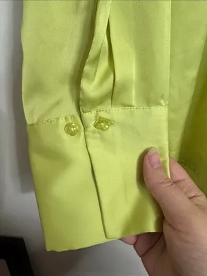 Maison d’Amélie Paris Lime Green Satin Button Down Blouse size L thumbnail 5