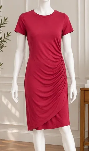 Jordann Womens Dress Pink Ruched Side Short Sleeve Knit Mini Size Medium thumbnail 1