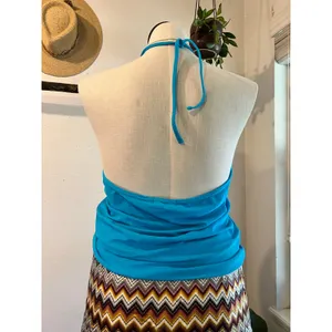 Y2K Deb Teal Blue Halter Tank Top Size Large to XL thumbnail 5