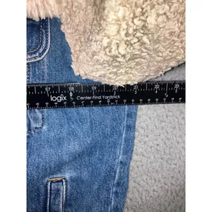 Topshop Denim Jacket Womens 6 Small Blue Cream Borg Fleece Mixed Media Trucker thumbnail 5