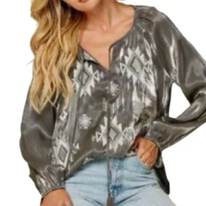 NWT Savanna Jane Embroidered Aztec Top Silver Size 2X thumbnail 1