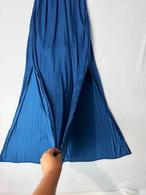 H&M dark teal satin maxi dress minimalist slip with slit and open back vibe 2 thumbnail 4