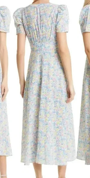NWT‎ LOVESHACKFANCY Hutchinson Floral Midi Dress Rainbow Blast blue pink v neck thumbnail 1