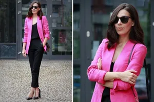 Zara hot pink collarless linen-blend blazer thumbnail 2