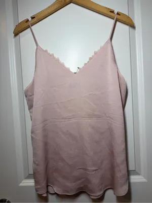 Express Blush Pink Lace Trim Camisole Chiffon Blouse thumbnail 6