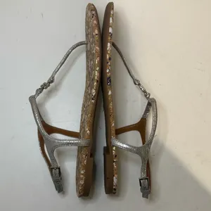 TORY BURCH Marion Confetti Cork T-Strap Silver Metallic Leather Thong Sandal 7.5 thumbnail 11