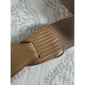 Vintage Statement Belt Womens Elastic‎ Waist 90s Retro Wide Brown Tan M/L Hook thumbnail 4