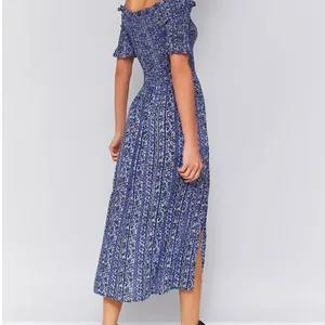 Urban Outfitters Kimchi Blue Picnic Blue Floral Smocked Midi Dress size S thumbnail 2
