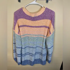 Soft Surroundings‎ Womens Blue Orange Striped Relaxed Karlie Sweater Size Large thumbnail 2