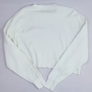 John Galt Nantucket Graphic Thermal Top‎ Women OS White Blue Cropped Waffle Knit thumbnail 4
