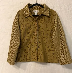 Susan Bristol Mustard Yellow Swirl‎ Geometric Tapestry Button Front Jacket XL thumbnail 1