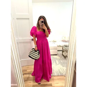 Abercrombie & Fitch Emerson Drama Puff Sleeve Bow Back Pink Maxi Dress Small thumbnail 2