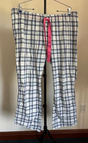 Motherhood White & Navy Plaid Pajama Pants with Pink Drawstring thumbnail 1