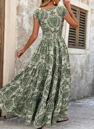 Forest Green V-Neck Floral A-Line Maxi Dress thumbnail 2