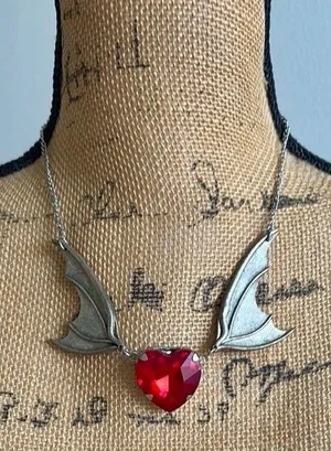 heart amulet with bat wings thumbnail 1