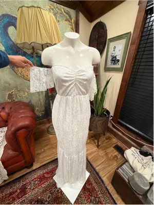 White Lace Mermaid Wedding Dress Off Shoulder Prom Bridal Gown Minimalist Size M thumbnail 5