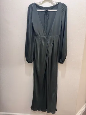 Shona Joy La Lune Balloon Sleeve Backless Midi Dress Slit Olive Green Size 4 thumbnail 6