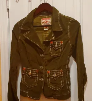 True Religion Women’s Olive corduroy jacket size S thumbnail 1