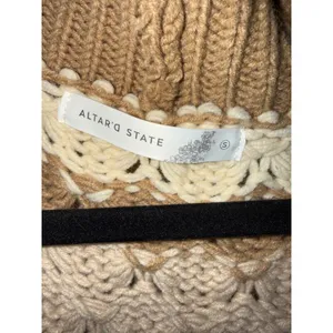 Altar'd State Stripe Chunky Knit Cardigan Brown Tan Cream Boho Oversized S Layer thumbnail 5