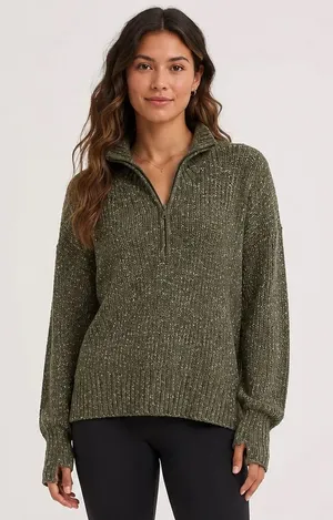 Offline by Aerie Chunky Knit 3/4 Zip Sweater Thumbhole Oversized Sweater Large thumbnail 1