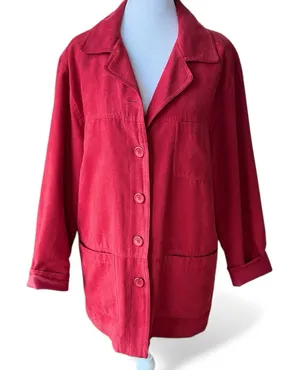 Vintage Coaco Red Faux Suede Chore Coat Utility Jacket Fully Lined Size Small thumbnail 1