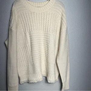 Madewell Stitchmix Cropped Pullover Sweater Womens Size Small Cream‎ Soft thumbnail 2