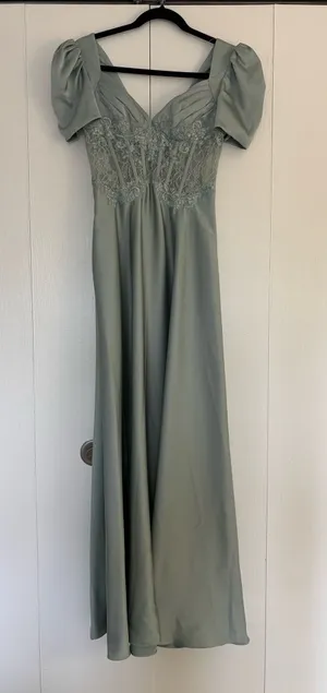 Agave Green Azazie Bridesmaid Dress A-Line Satin thumbnail 1