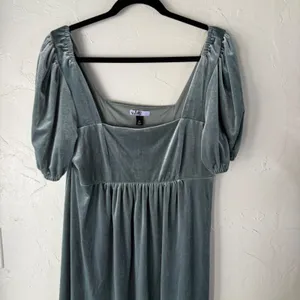 Vyllete Velvet Puff Slv Square Neck Babydoll Dress Teal XL Party Holiday‎ Winter thumbnail 3