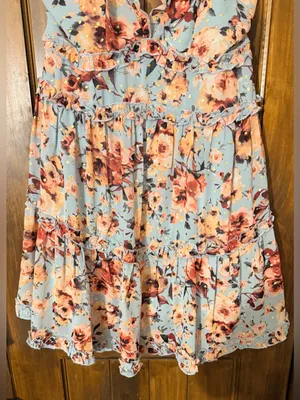 Altar'd State Floral Ruffle Tiered Sundress in Light Blue and Coral thumbnail 4