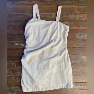 Abercrombie & Fitch Linen Blend Asymmetrical Ruched Square Neck Dress XL🧡🎀 thumbnail 8