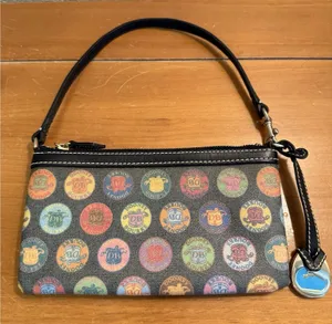 Y2K Dooney &‎ Bourke Wristlet Multicolor Circle Stamp Medallion Logo Design thumbnail 1